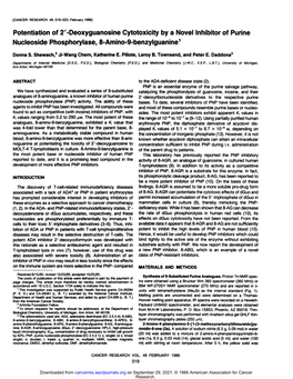 Deoxyguanosine Cytotoxicity by a Novel Inhibitor of Furine Nucleoside Phosphorylase, 8-Amino-9-Benzylguanine1