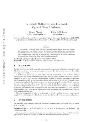 A Discrete Method to Solve Fractional Optimal Control Problems