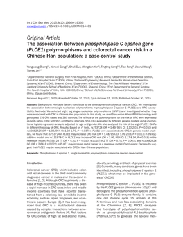 (PLCE1) Polymorphisms and Colorectal Cancer Risk in a Chinese Han Population: a Case-Control Study