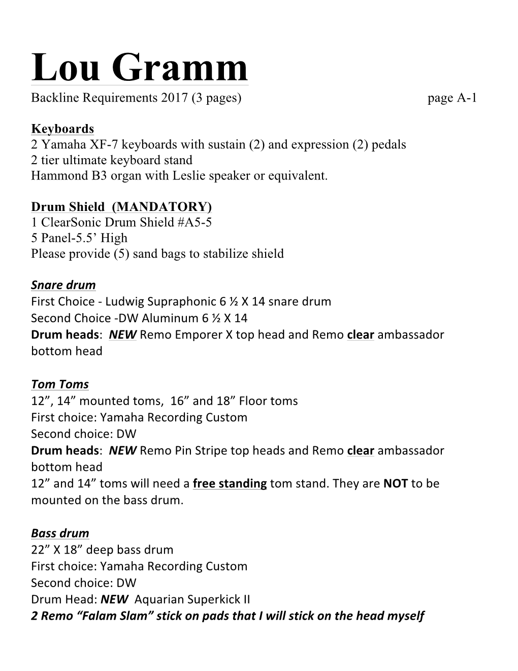 Lou Gramm Backline Requirements 2017 (3 Pages) Page A-1