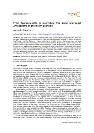 From Apprenticeship to Internship: the Social and Legal Antecedents of the Intern Economy