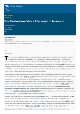 How Muslims Now View a Pilgrimage to Jerusalem by Madison Rinder