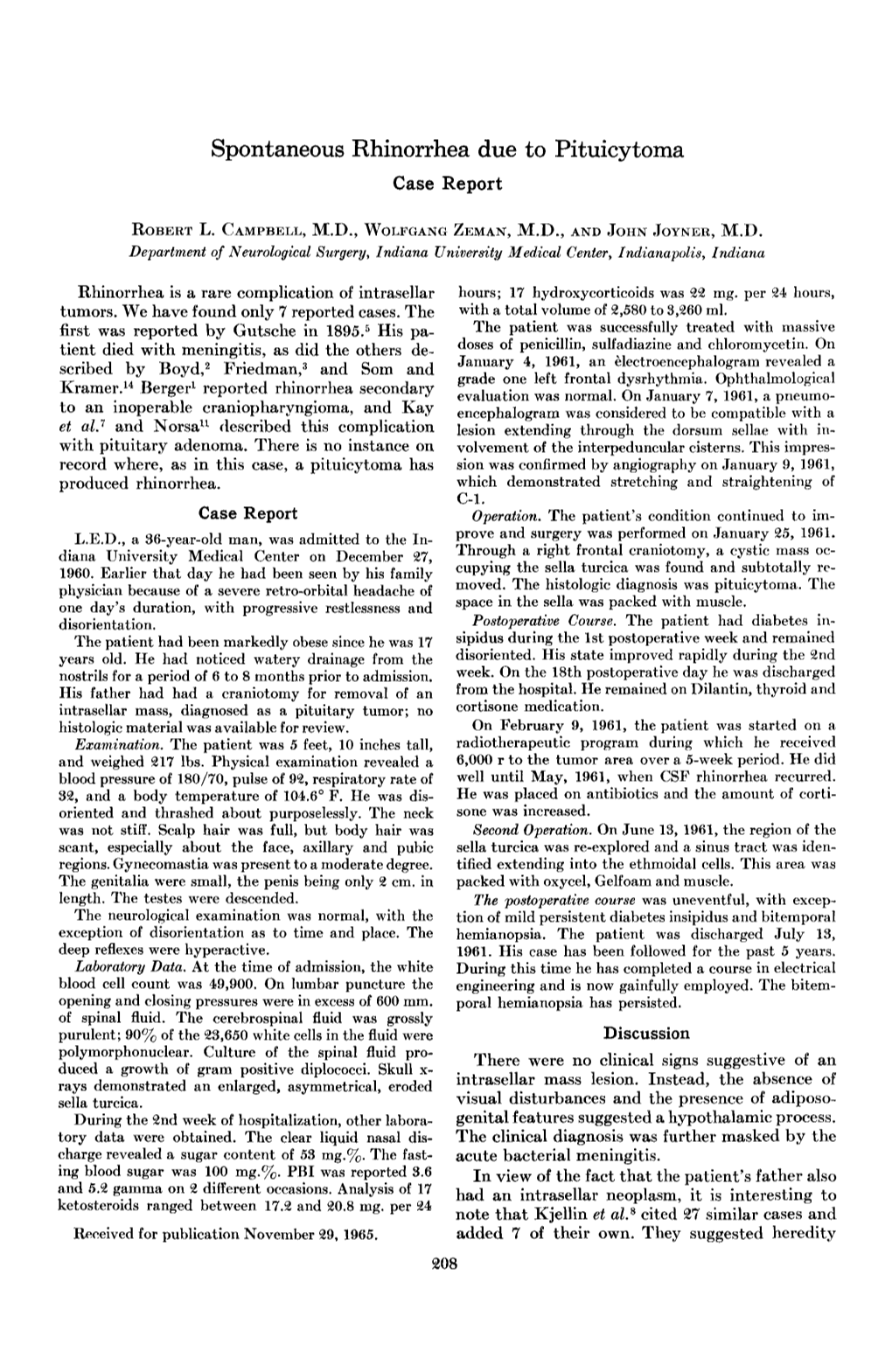 Spontaneous Rhinorrhea Due to Pituicytoma Case Report