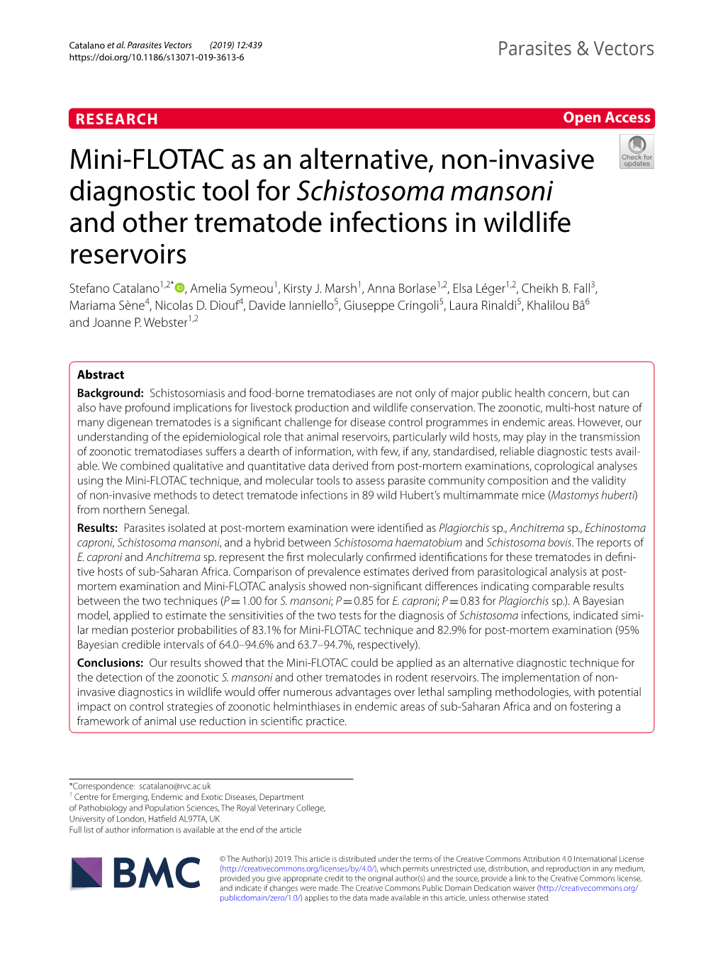 Mini-FLOTAC As an Alternative, Non-Invasive Diagnostic Tool For