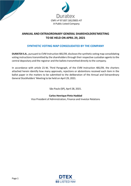 Annual and Extraordinary General Shareholders'meeting to Be Held On