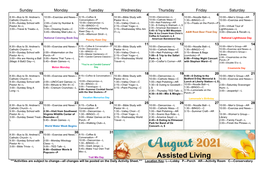 Assisted Living Activities Calendar