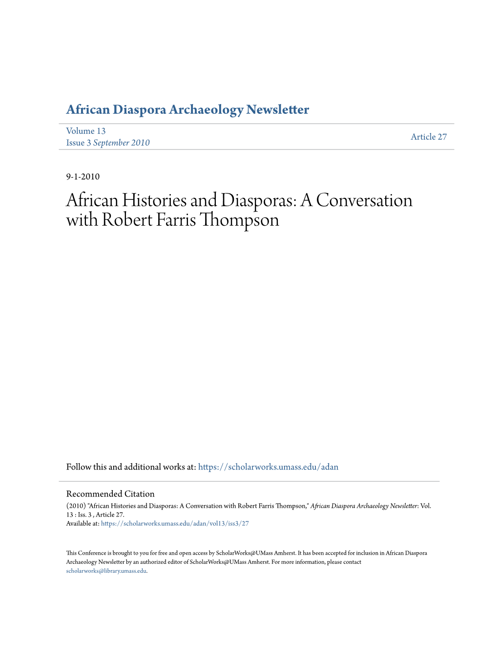 African Histories and Diasporas: a Conversation with Robert Farris Thompson