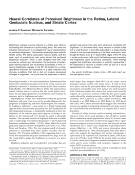 Neural Correlates of Perceived Brightness in the Retina, Lateral Geniculate Nucleus, and Striate Cortex