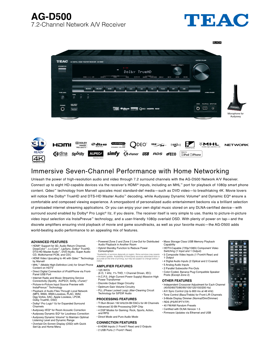 AG-D500 7.2-Channel Network A/V Receiver