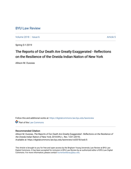 The Reports of Our Death Are Greatly Exaggerated - Reflections on the Resilience of the Oneida Indian Nation of New York