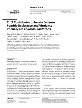 Clpx Contributes to Innate Defense Peptide Resistance and Virulence Phenotypes of Bacillus Anthracis