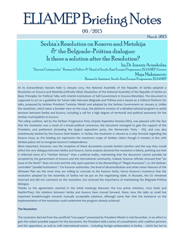 Serbia's Resolution on Kosovo and Metohija and the Belgrade-Priština