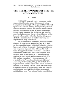 The Hebrew Papyrus of the Ten Commandments