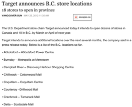 Target Announces B.C. Store Locations Page 1 of 1