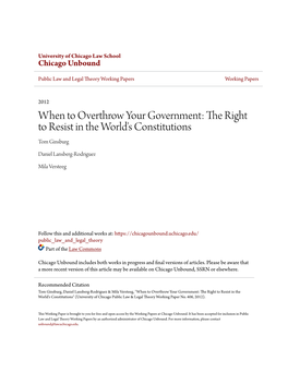 The Right to Resist in the World's Constitutions Tom Ginsburg