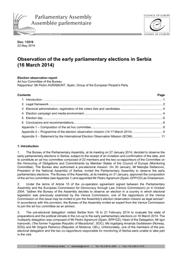 Observation of the Early Parliamentary Elections in Serbia (16 March 2014)