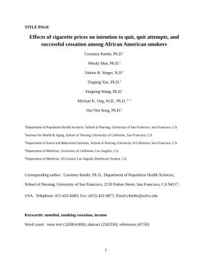 Effects of Cigarette Prices on Intention to Quit, Quit Attempts, and Successful Cessation Among African American Smokers