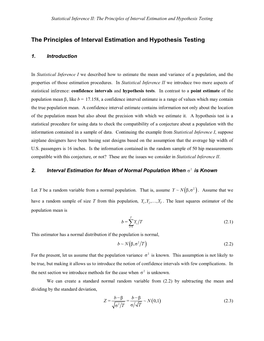 Statistical Inference II: Interval Estimation and Hypotheses Tests