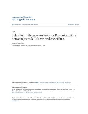 Behavioral Influences on Predator-Prey Interactions Between Juvenile Teleosts and Meiofauna