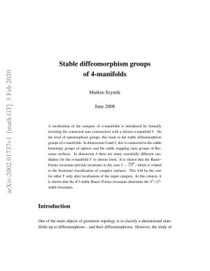 Stable Diffeomorphism Groups of 4-Manifolds Arxiv:2002.01737V1