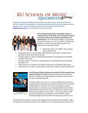 Students and Faculty at the KU School of Music Have Been As Busy As