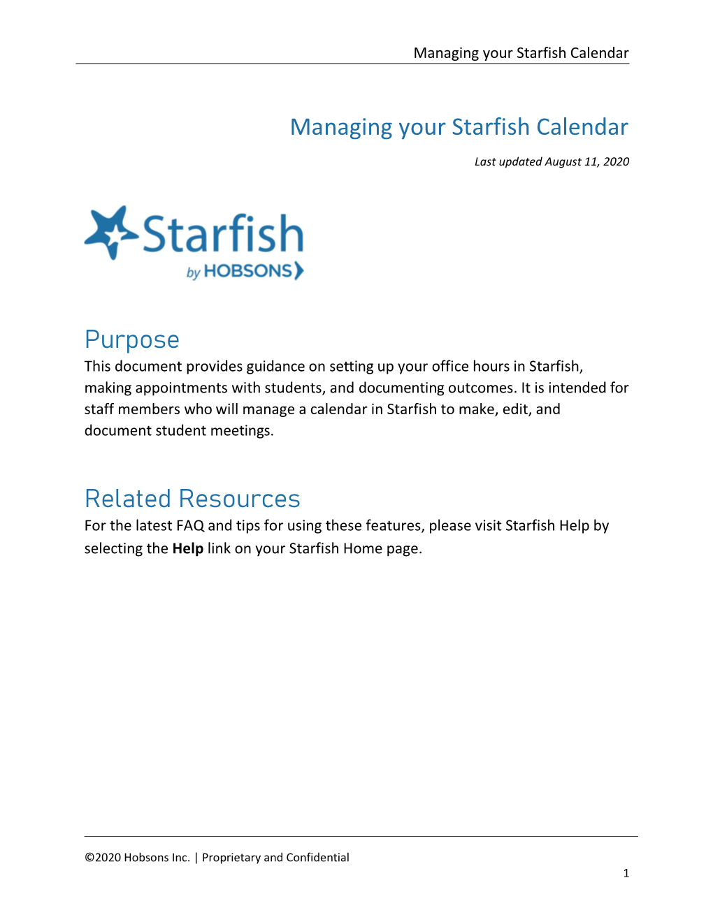 Managing Your Starfish Calendar Purpose Related Resources