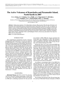 The Active Volcanoes of Kamchatka and Paramushir Island, North Kurils in 2007 O