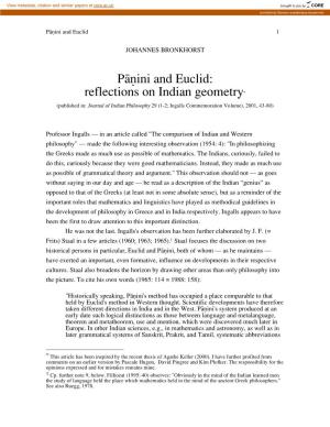 Påˆini and Euclid: Reflections on Indian Geometry* (Published In: Journal of Indian Philosophy 29 (1-2; Ingalls Commemoration Volume), 2001, 43-80)