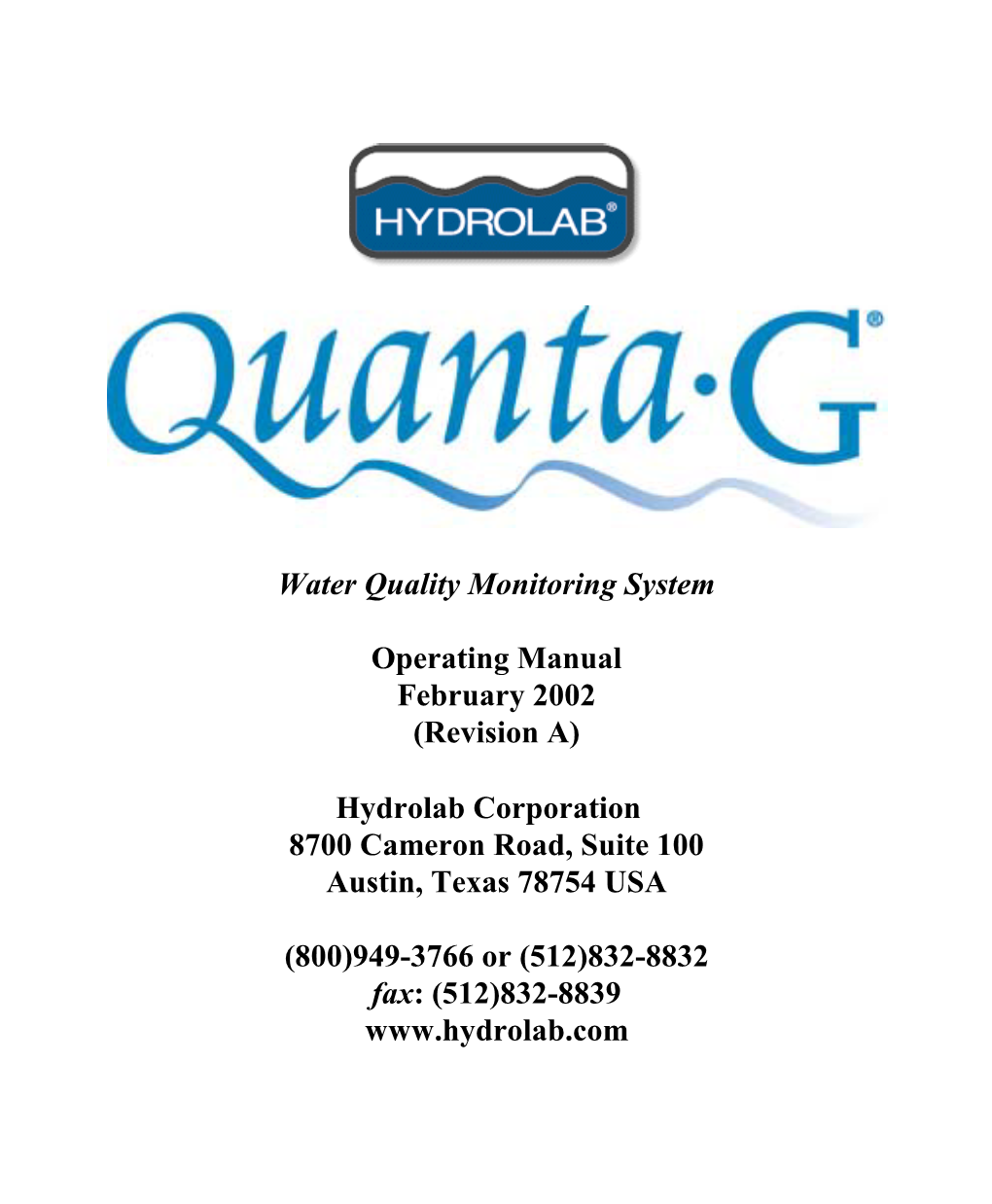 Water Quality Monitoring System Operating Manual February 2002