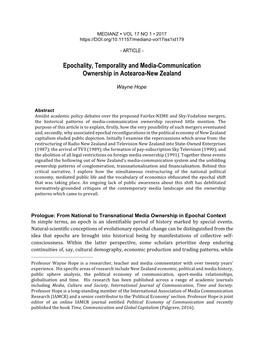 Epochality, Temporality and Media-Communication Ownership in Aotearoa-New Zealand