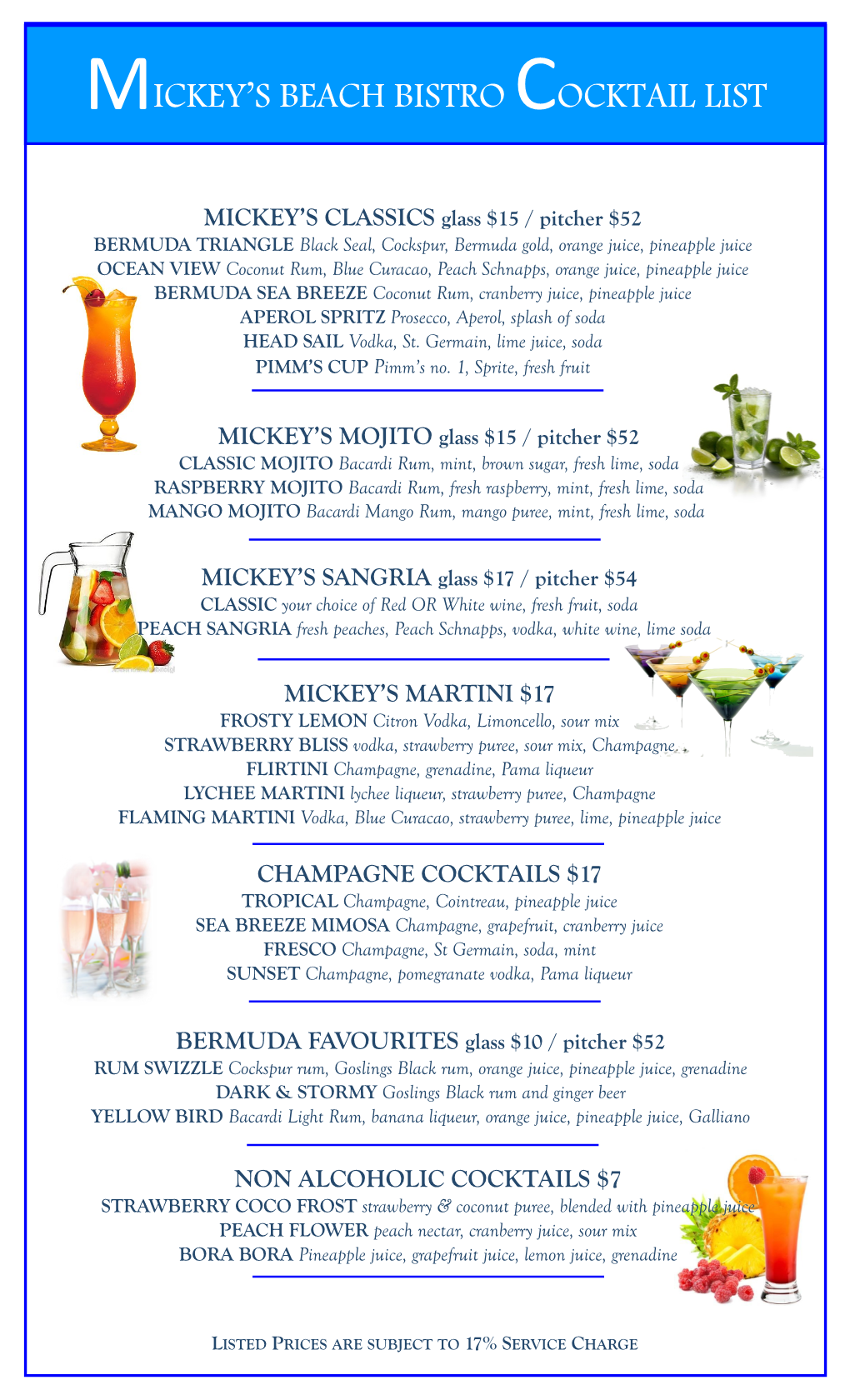 Mickey's Beach Bistro Cocktail List