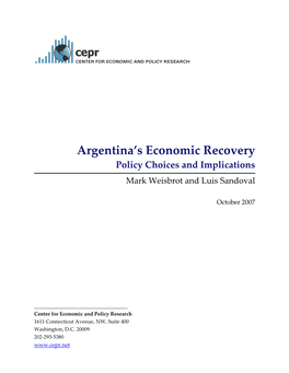 Argentina's Economic Recovery: Policy Choices and Implications