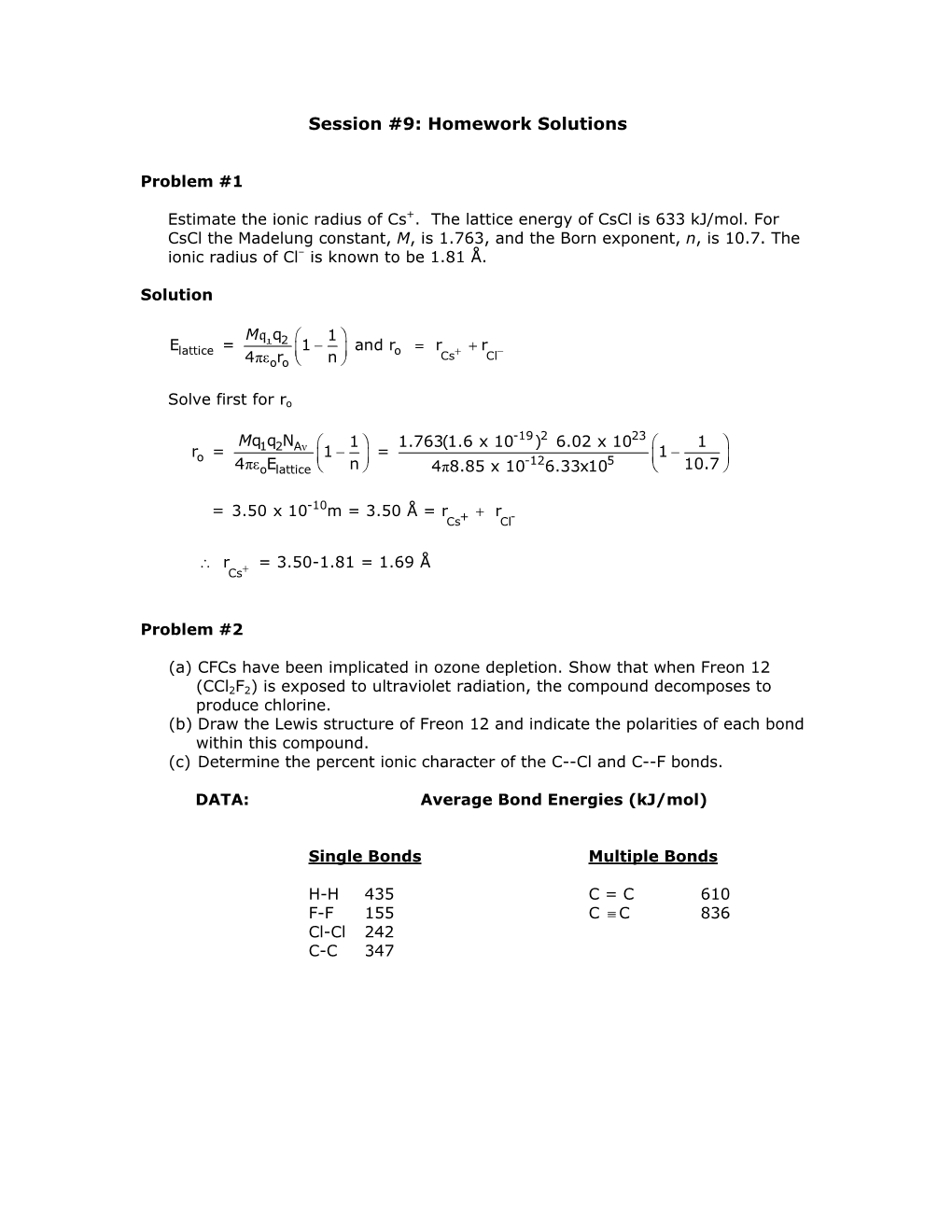 Session #9: Homework Solutions