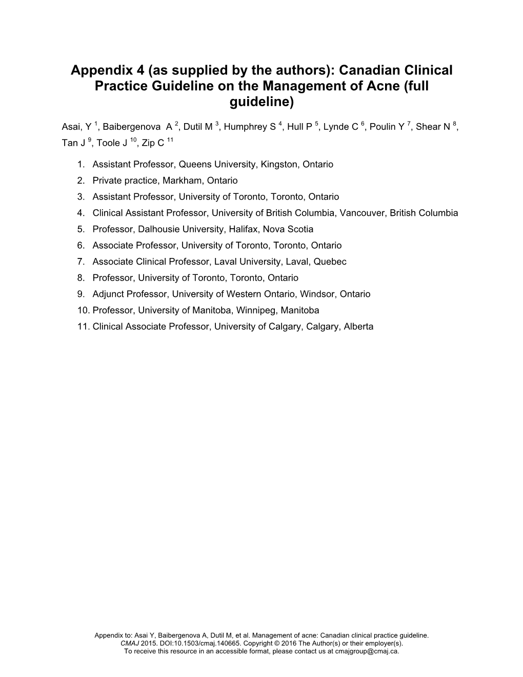 Canadian Clinical Practice Guideline on the Management of Acne (Full Guideline)
