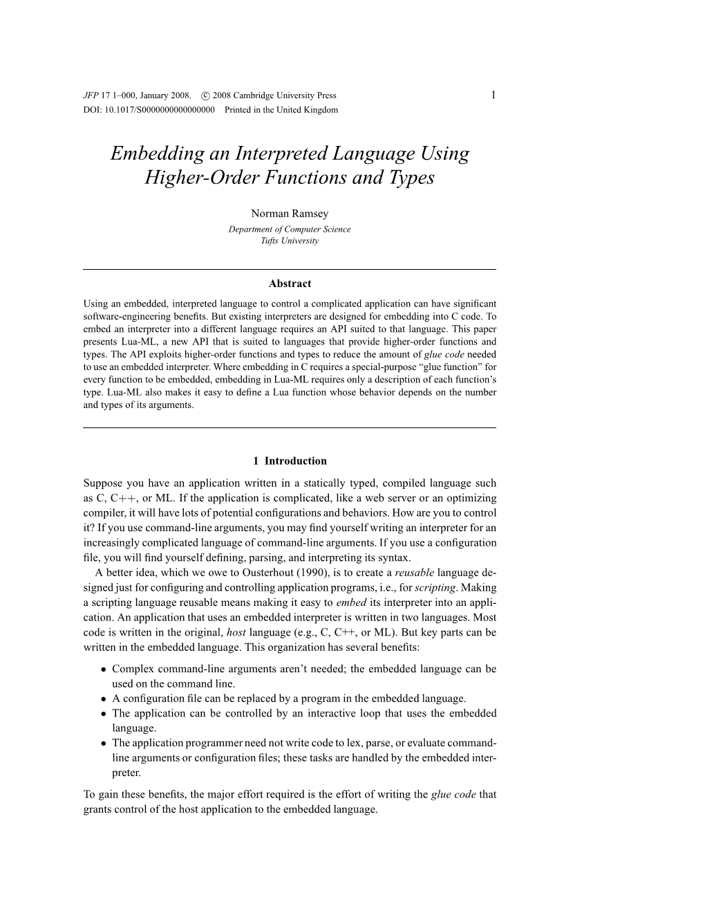 Embedding an Interpreted Language Using Higher-Order Functions and Types