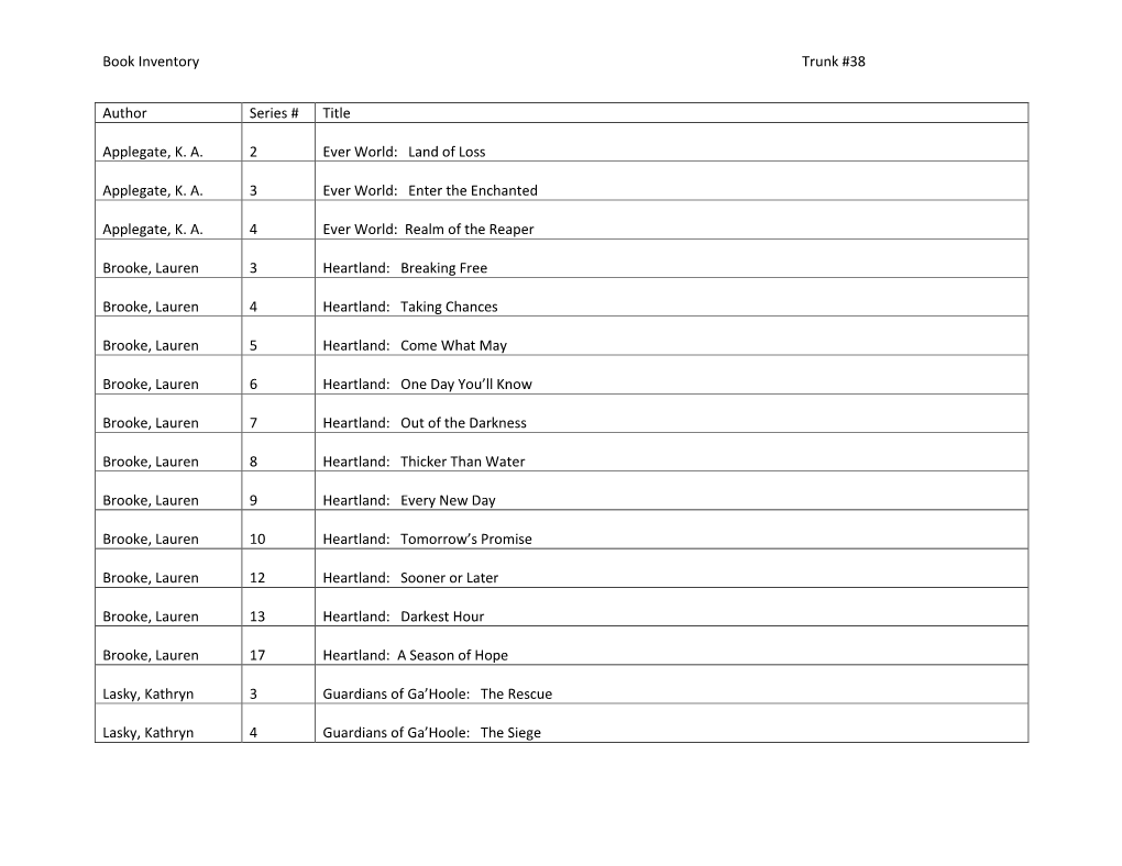 Book Inventory Trunk #38 Author Series # Title Applegate, KA 2 Ever
