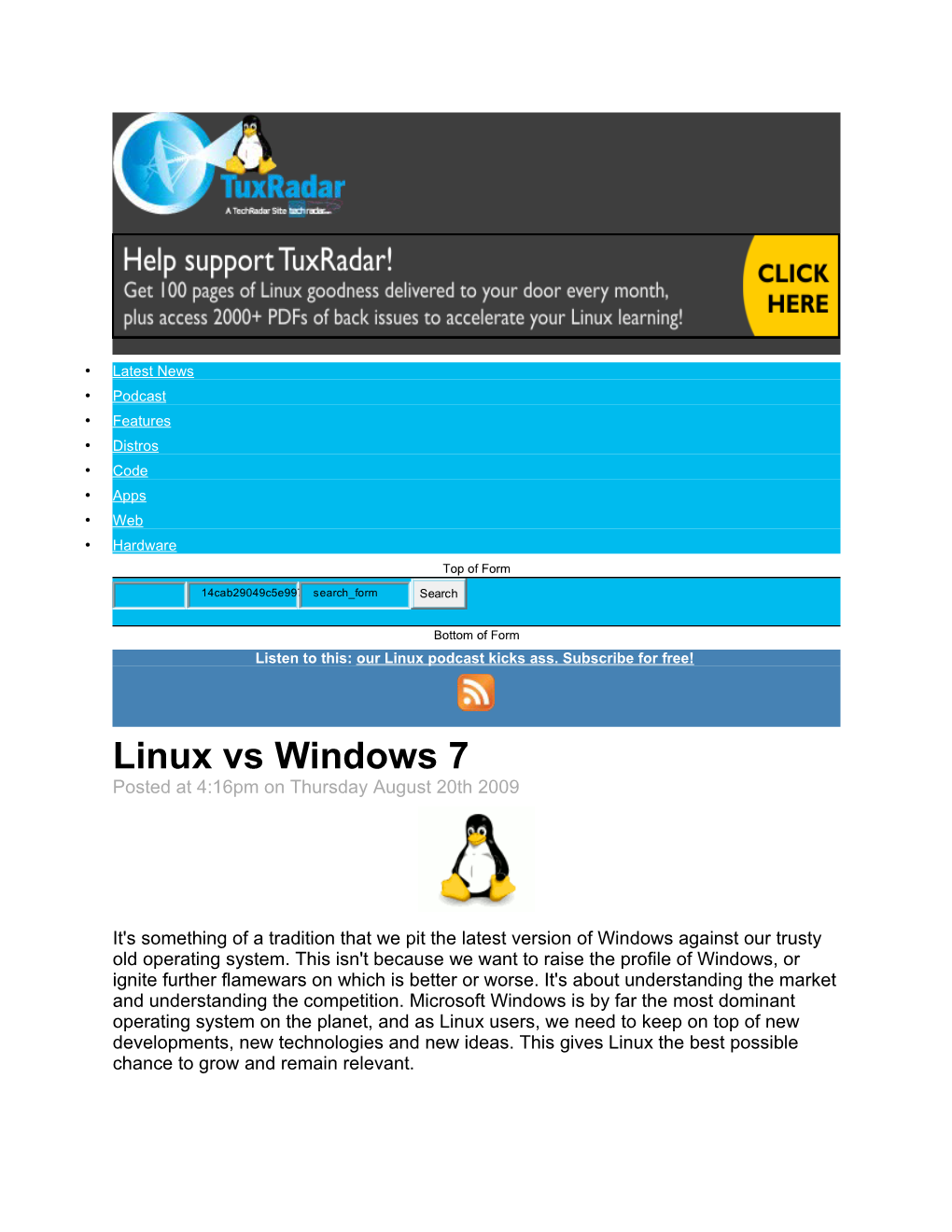 Linux Vs Windows 7 Posted at 4:16Pm on Thursday August 20Th 2009