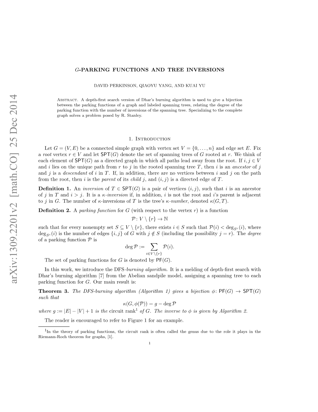 G-Parking Functions and Tree Inversions