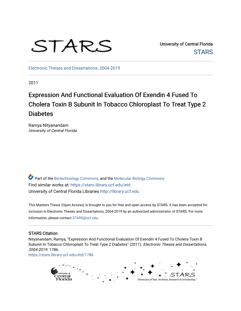 Expression and Functional Evaluation of Exendin 4 Fused to Cholera Toxin B Subunit in Tobacco Chloroplast to Treat Type 2 Diabetes