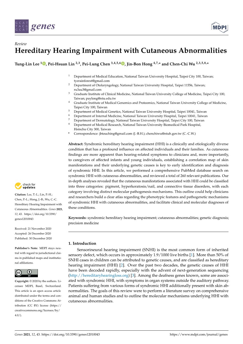 Hereditary Hearing Impairment with Cutaneous Abnormalities