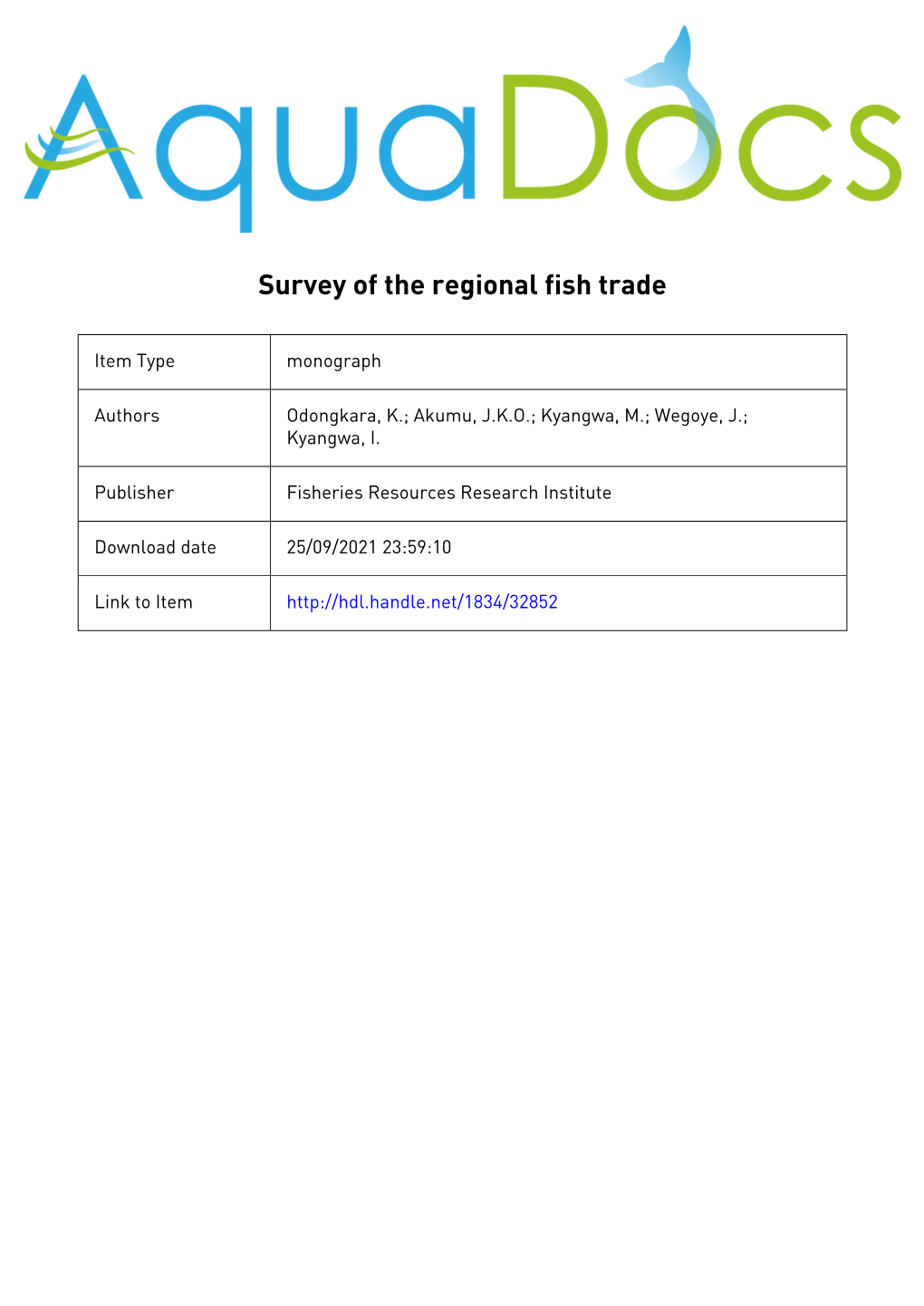 Survey of the Regional Fish Trade