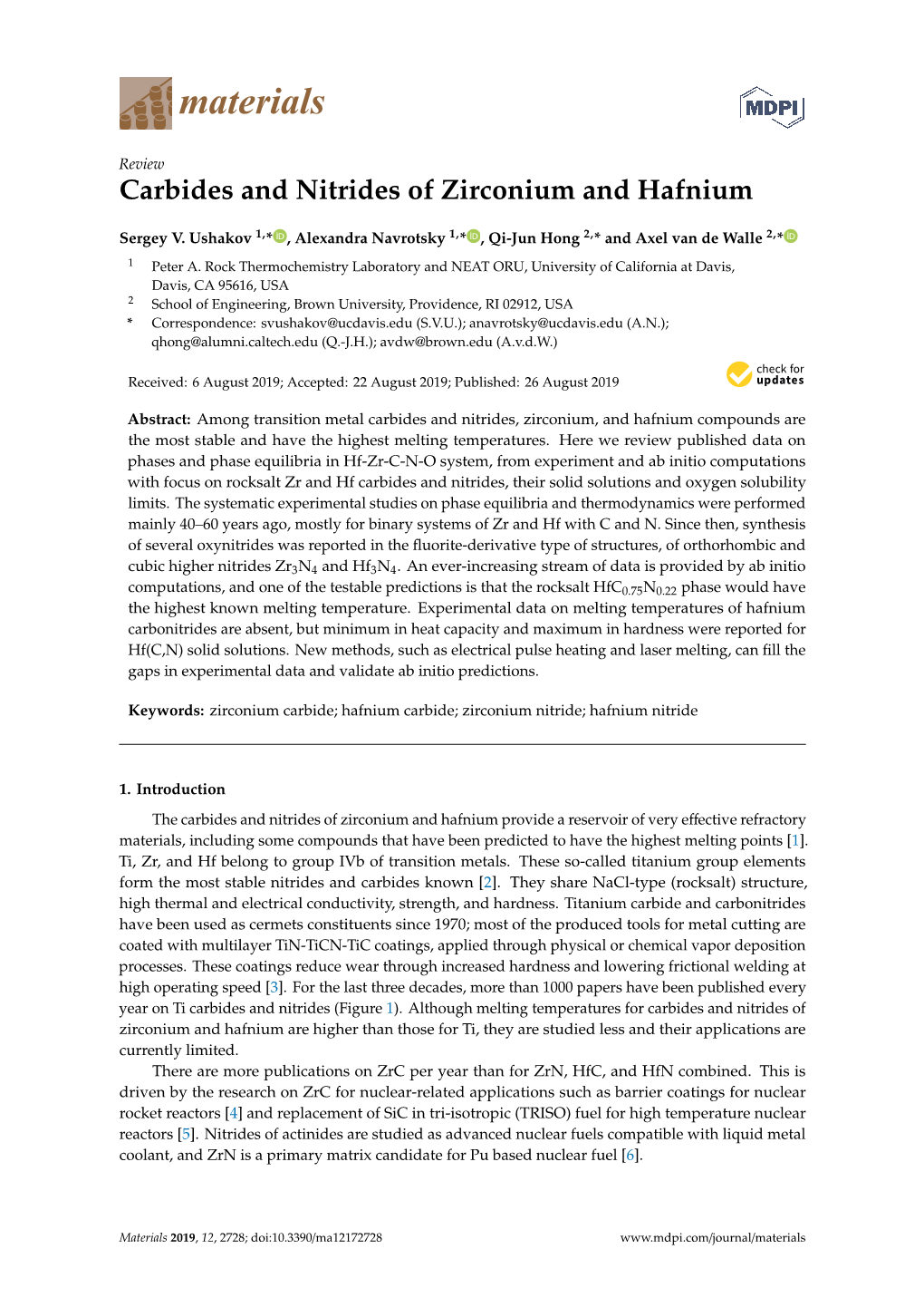 Carbides and Nitrides of Zirconium and Hafnium