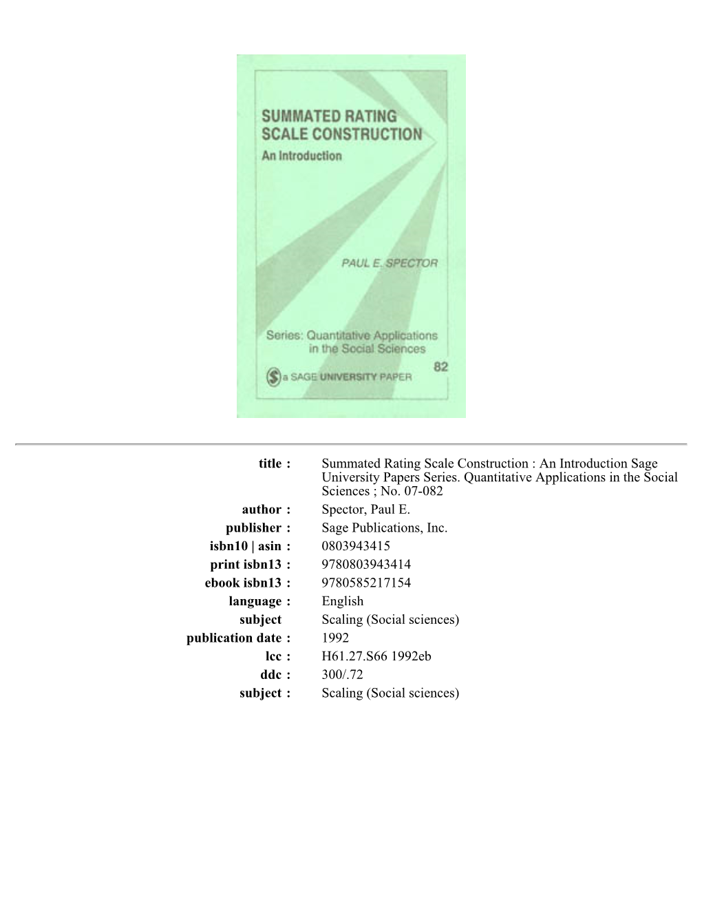 Summated Rating Scale Construction : an Introduction Sage University Papers Series