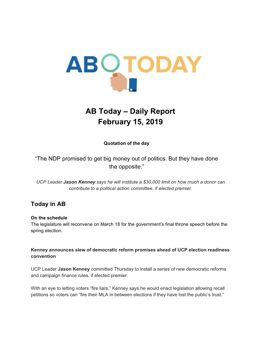 AB Today – Daily Report February 15, 2019
