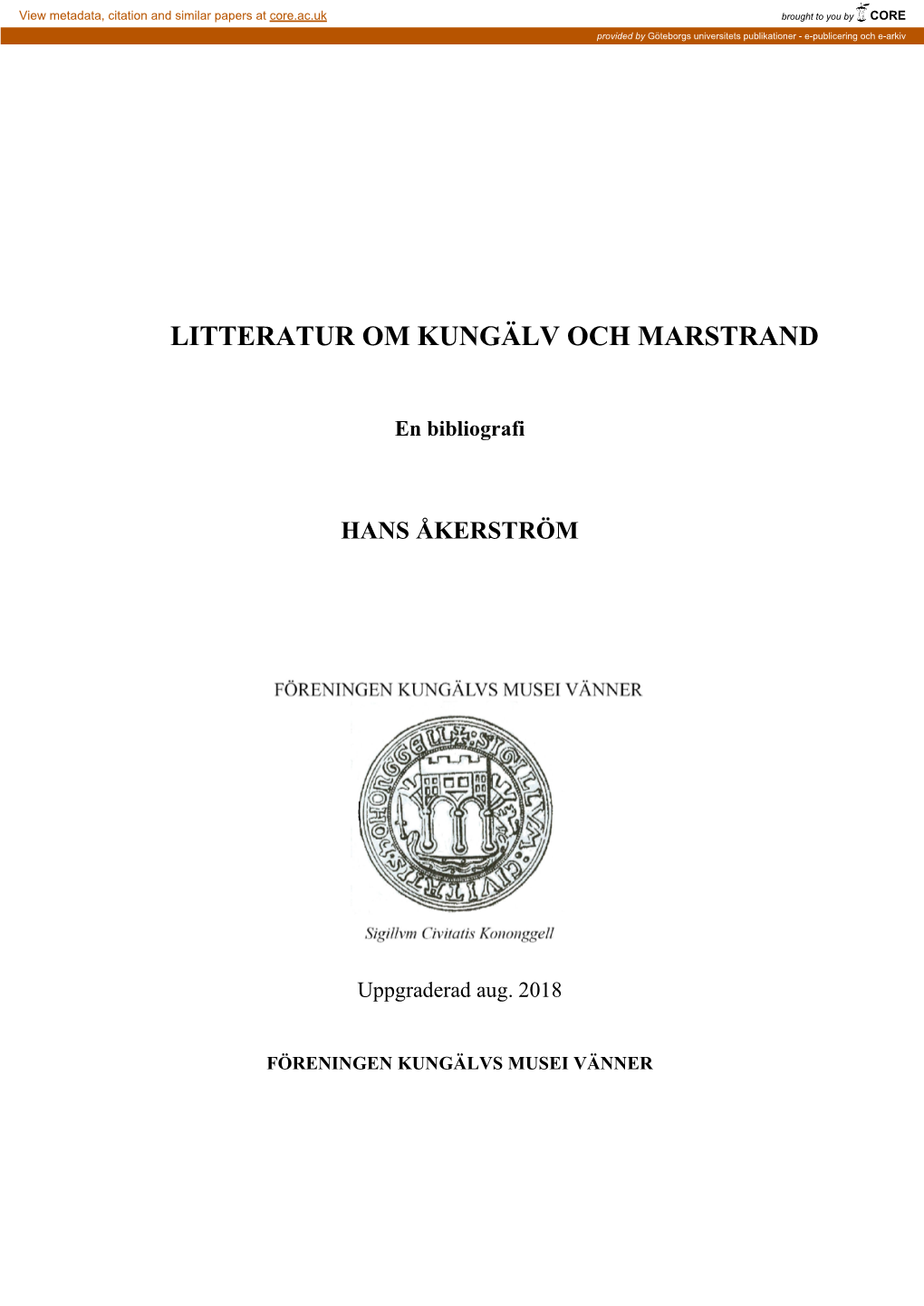 Litteratur Om Kungälv Och Marstrand