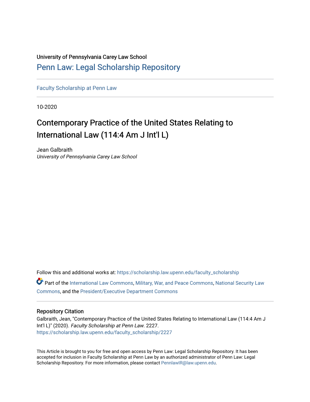 Contemporary Practice of the United States Relating to International Law (114:4 Am J Int'l L)