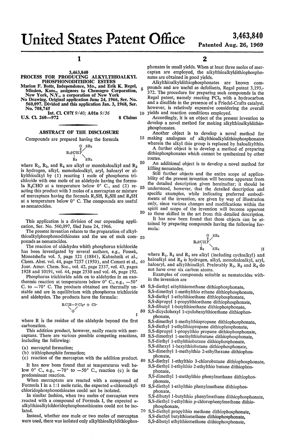 United States Patent Office Patented Aug