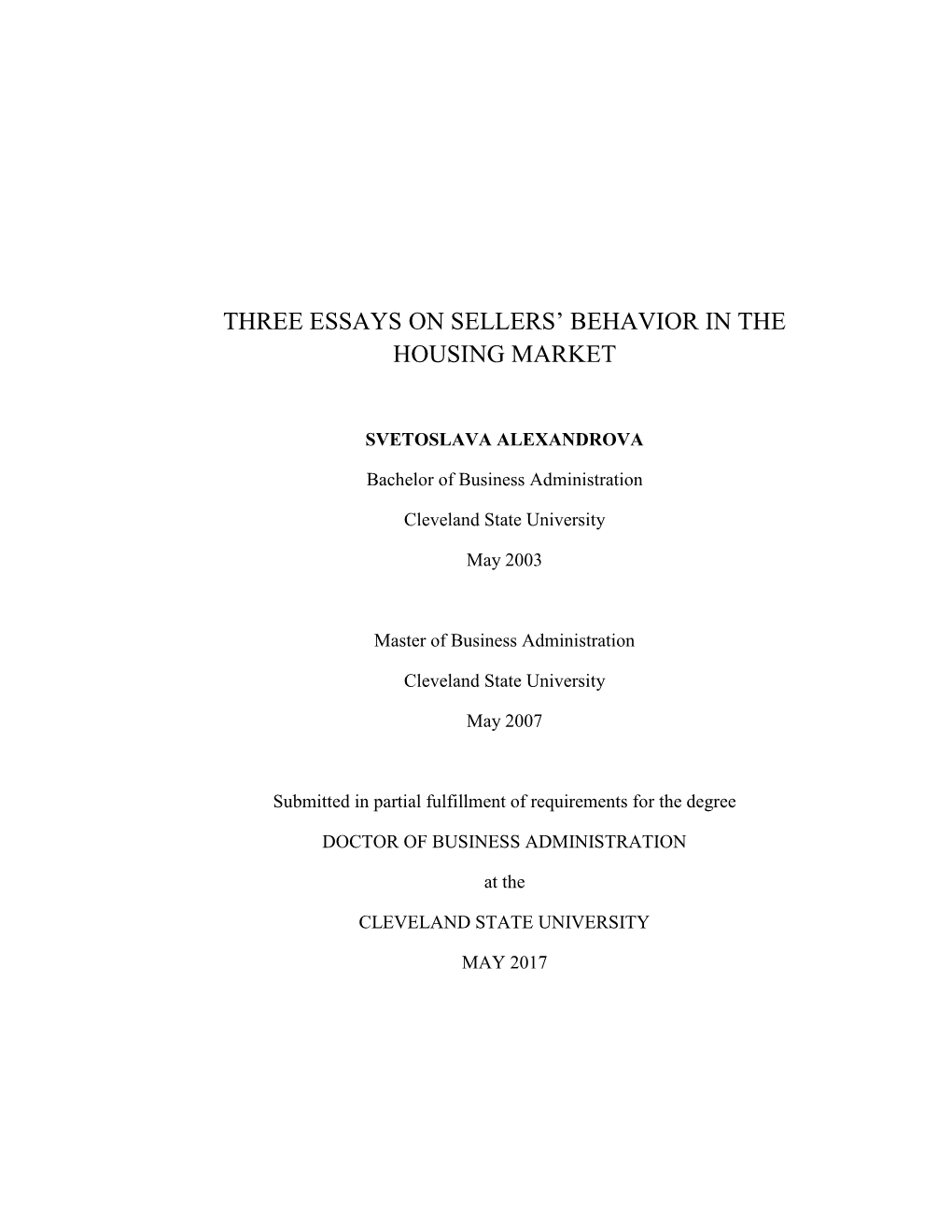 Essay 1: Housing Factors Affecting Mobility: the Impact on Corporate Transfers