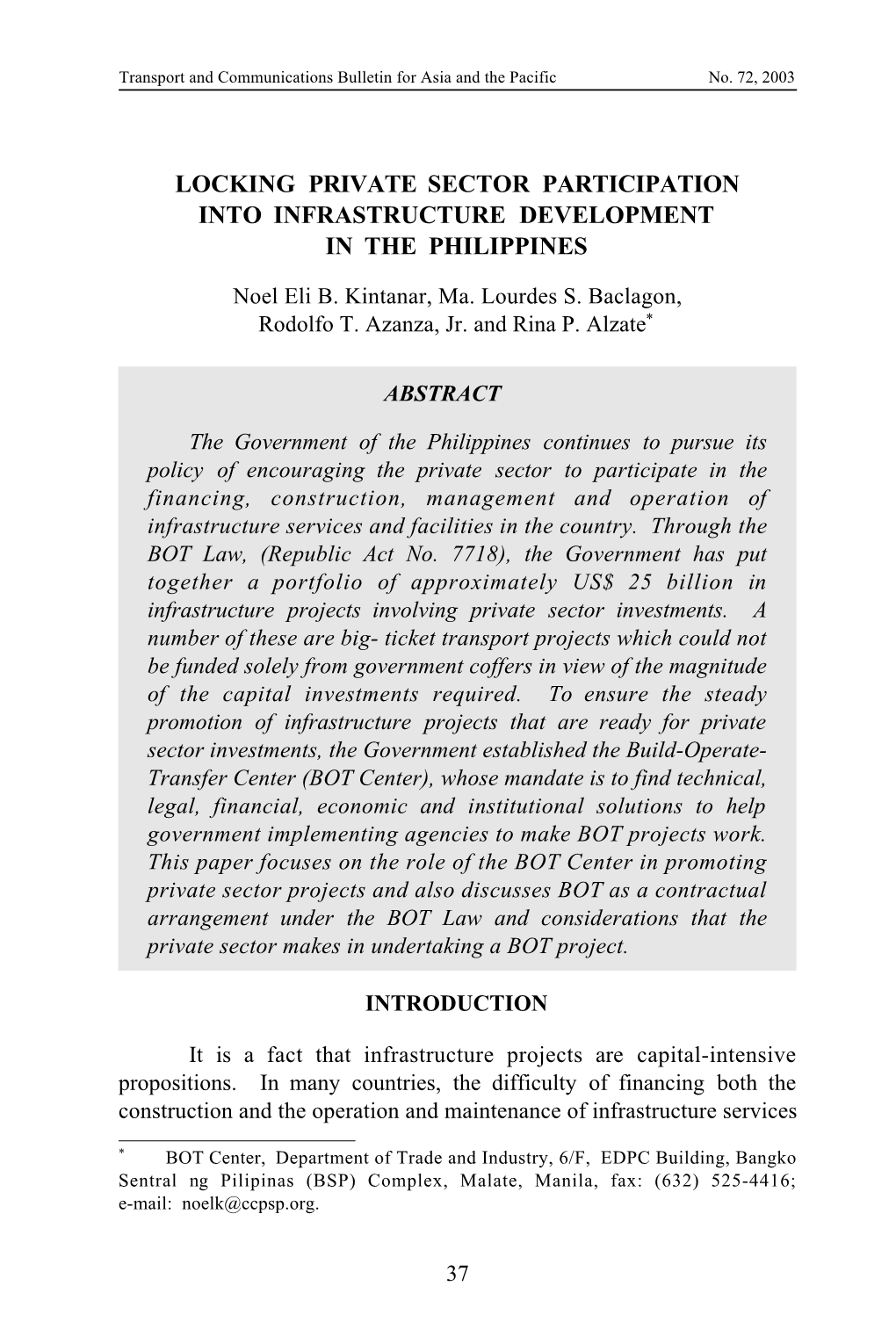 Locking Private Sector Participation Into Infrastructure Development in the Philippines