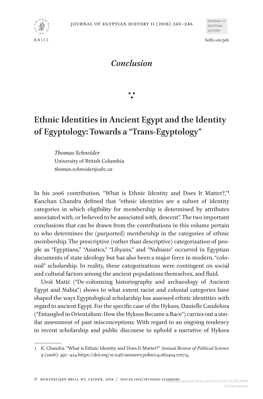 Conclusion Ethnic Identities in Ancient Egypt and the Identity Of